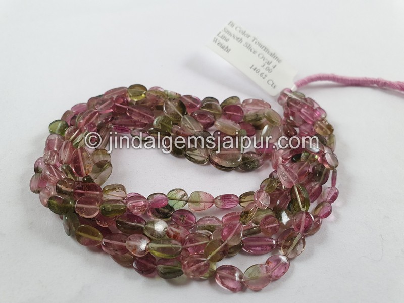 Bi Color Tourmaline Flat Slice Oval Beads