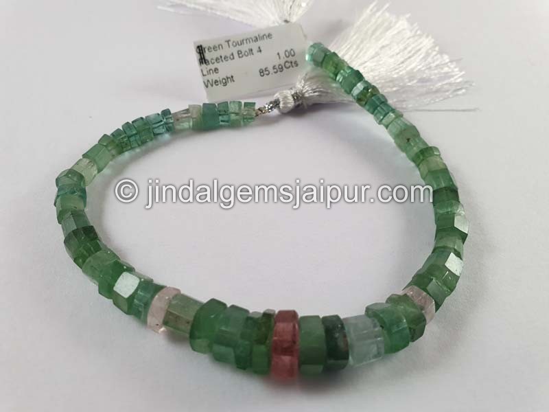 Green Tourmaline Faceted Bolt Beads