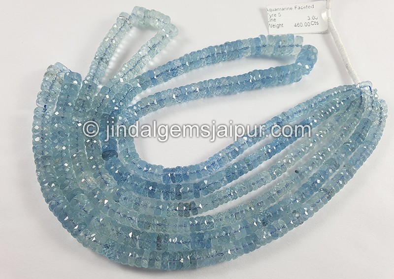 Aquamarine Faceted Tyre Shape Beads