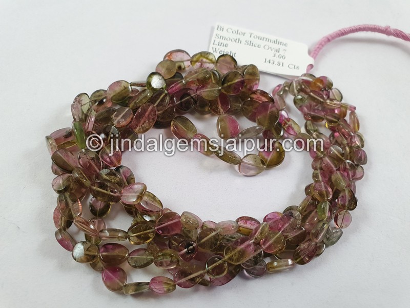 Bi Color Tourmaline Flat Slice Oval Beads