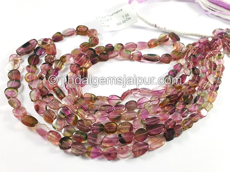 Bi Color Tourmaline Flat Oval Shape Beads