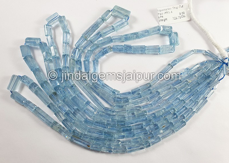Aquamarine Step Cut Pipe Shape Beads