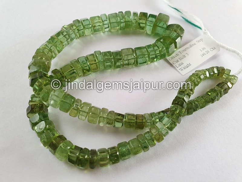 Emerald Green Tourmaline Step Cut Bolt Beads