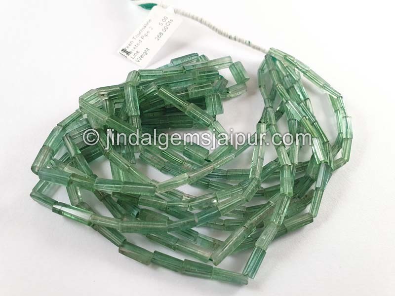 Green Tourmaline Faceted Pipe Beads