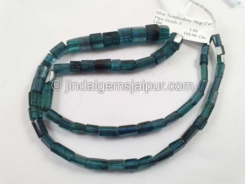 Blue Tourmaline Step Cut Pipe Beads