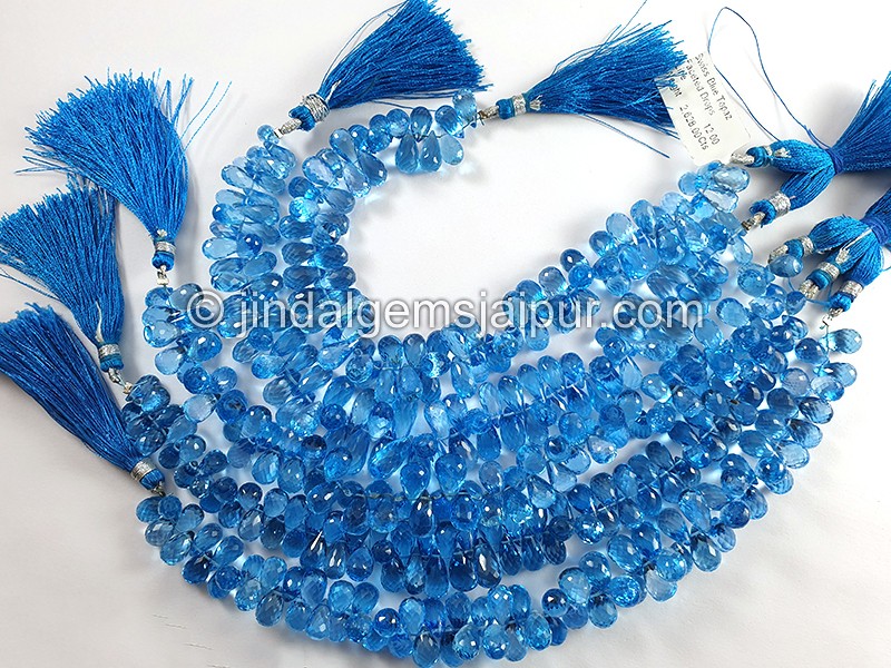 Swiss Blue Topaz Faceted Drops Shape Beads