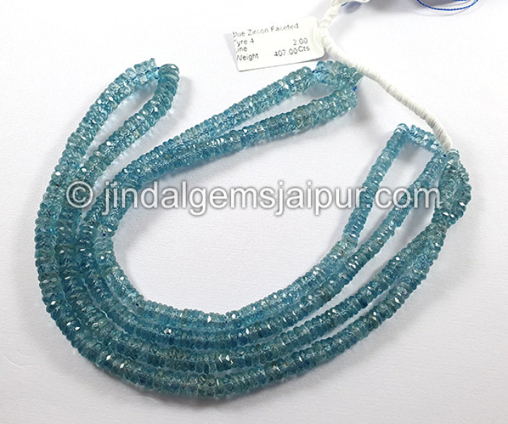 Blue Zircon Faceted Tyre Shape Beads