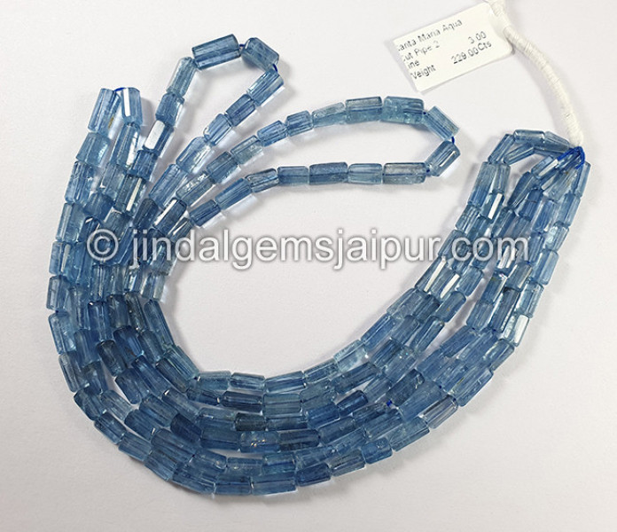 Santa Maria Aquamarine Cut Pipe Shape Beads