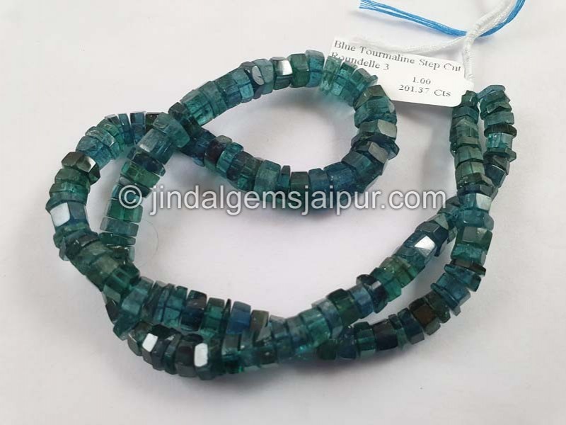Blue Tourmaline Step Cut Roundelle Beads
