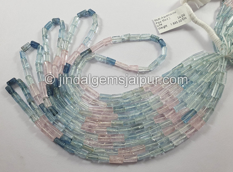 Multi Aquamarine Pipe Shape Medium Beads