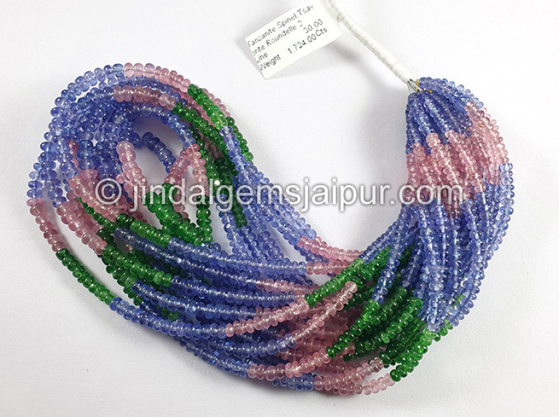Tanzanite Spinel Tsavorite Smooth Roundelle Shape Beads