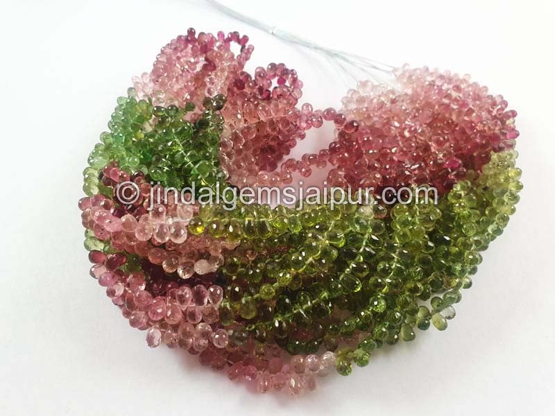 Multi Pink & Green Tourmaline Faceted Drops Beads