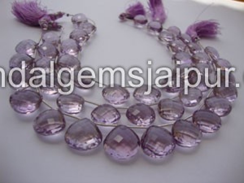Pink Amethyst Briollete Heart Beads