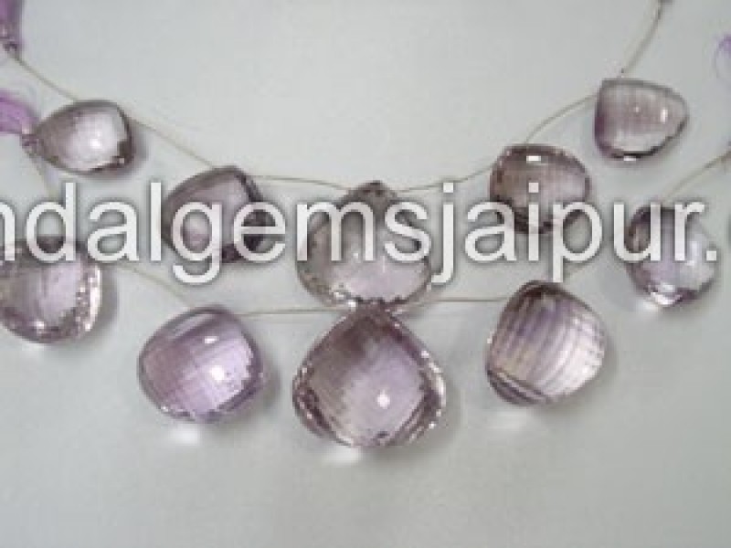 Pink Amethyst Briollete Heart Beads