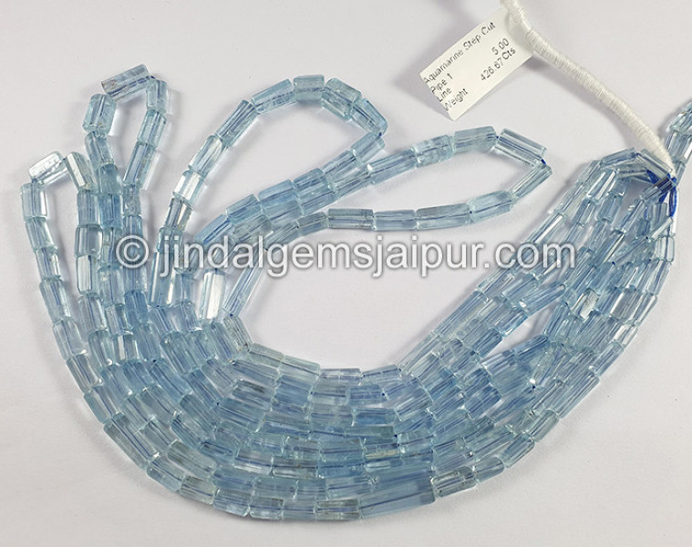 Aquamarine Step Cut Pipe Shape Beads
