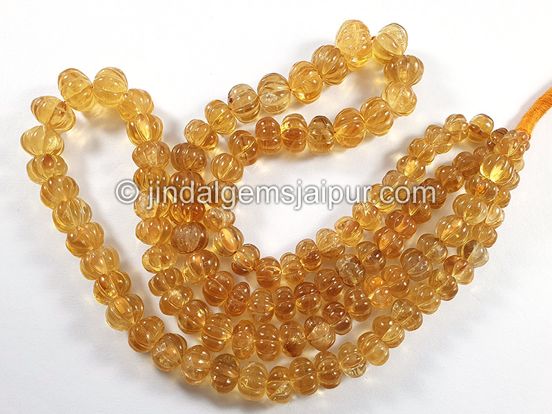 Citrine Carved Pumpkin Shape Deep Beads