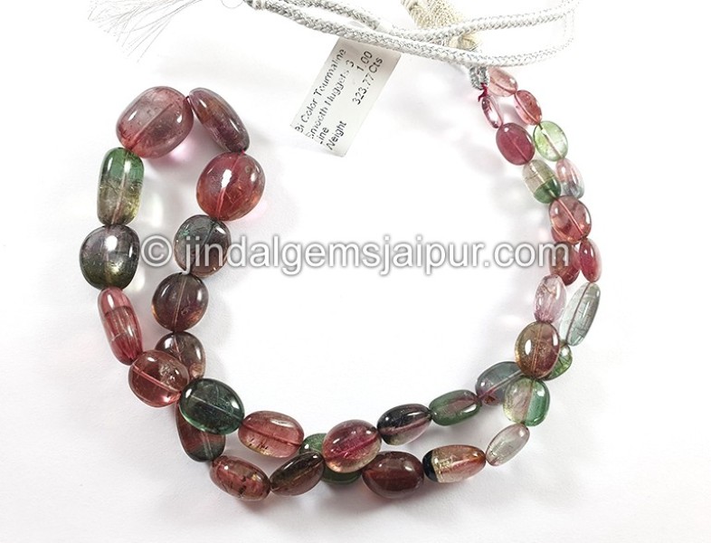 Bi Color Tourmaline Smooth Nuggets Shape Beads