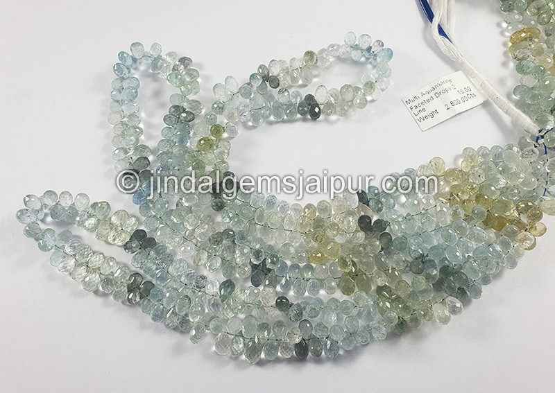 Muti Aquamarine Faceted Drops Shape Beads