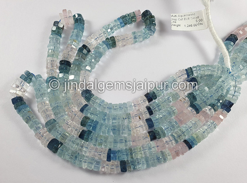 Multi Aquamarine Step Cut Bolt Shape Beads