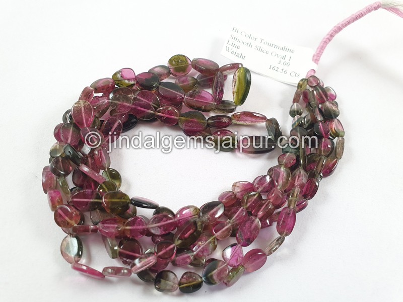 Bi Color Tourmaline Flat Slice Oval Beads