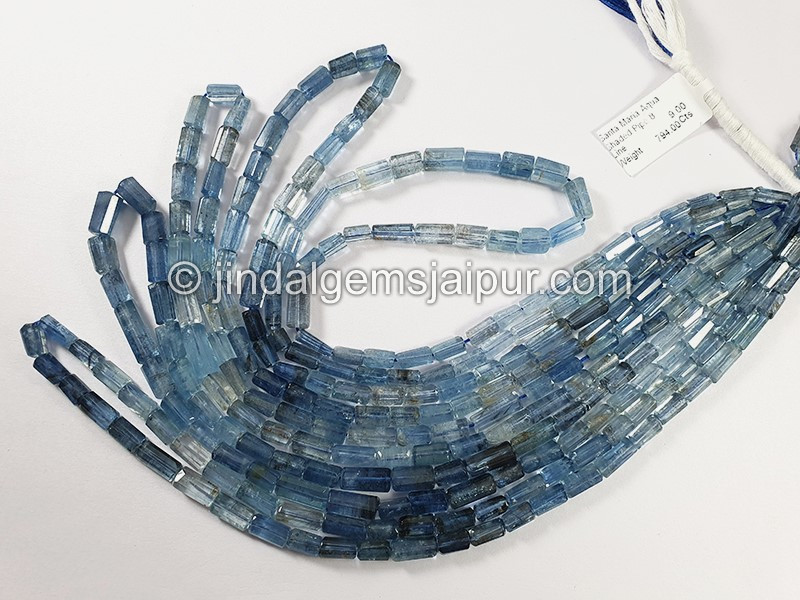 Santa Maria Aquamarine Cut Pipe Shape Beads