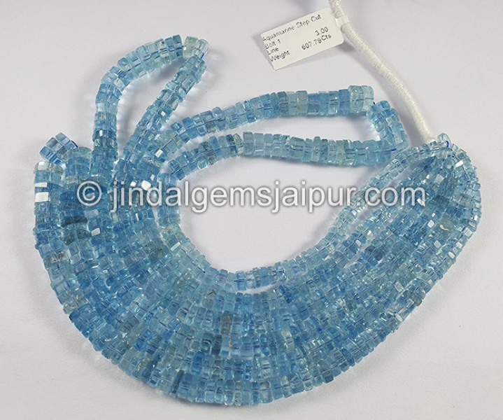 Aquamarine Step Cut Bolt Shape Beads