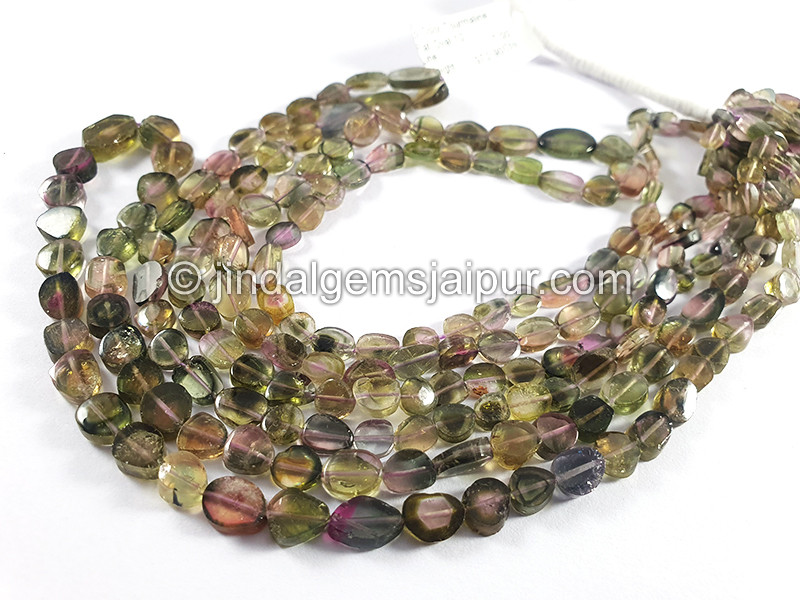 Bi Color Tourmaline Flat Oval Shape Beads