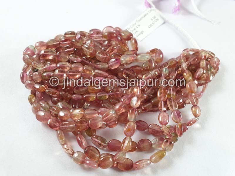 Bi Color Tourmaline Smooth Oval Beads