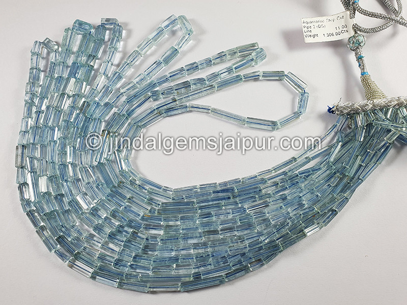 Aquamarine Step Cut Shaded Pipe Shape Small Beads