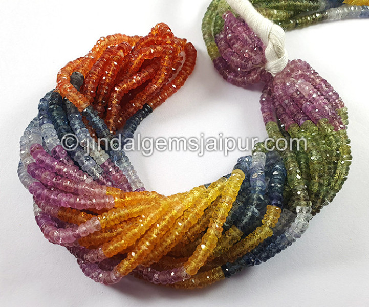 Multi Sapphire Faceted Tyre Shape Beads