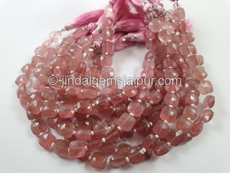 Pink Strawberry Quartz Faceted Cushion Beads -- Jindal Gems