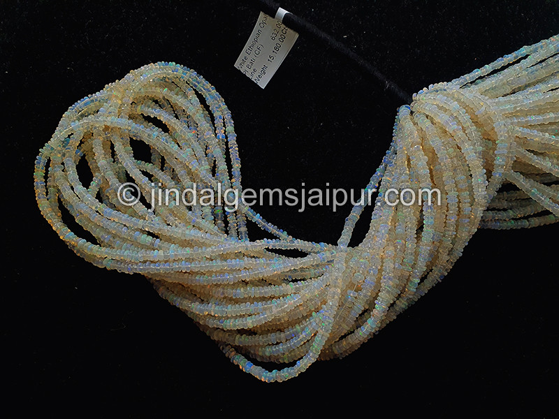 White Ethiopian Opal Smooth Roundelle Shape Beads