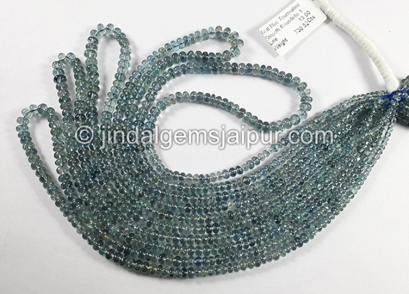 Teal Blue Tourmaline Smooth Roundelle Shape Beads