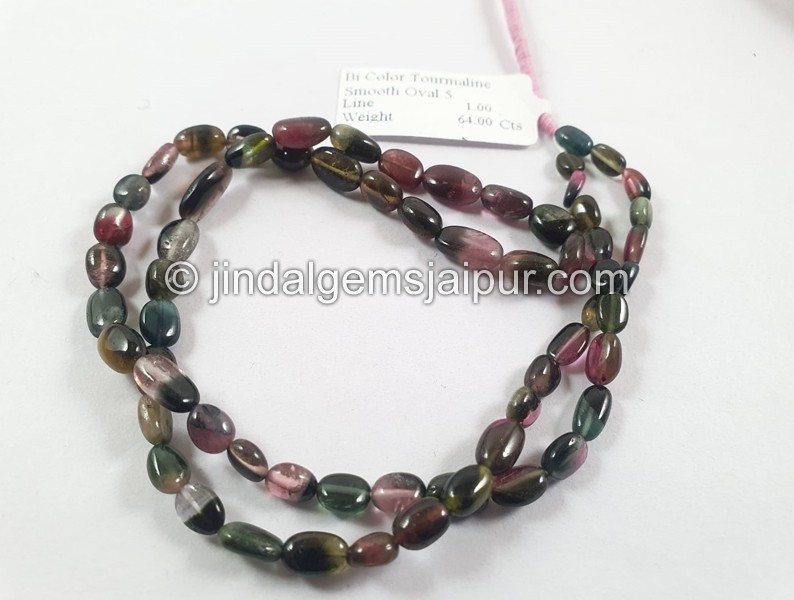 Bi Color Tourmaline Smooth Oval Beads