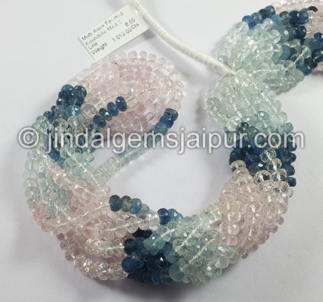 Multi Aquamarine Faceted Roundelle Shape Medium Beads