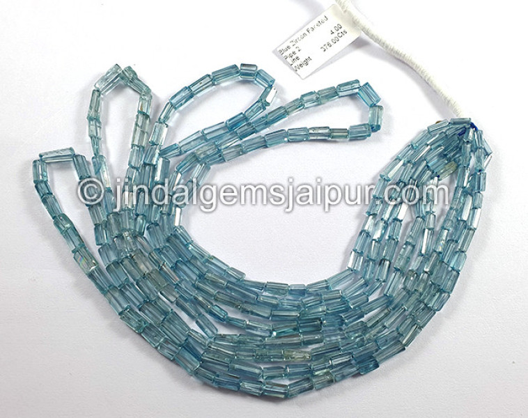 Blue Zircon Faceted Pipe Shape Beads