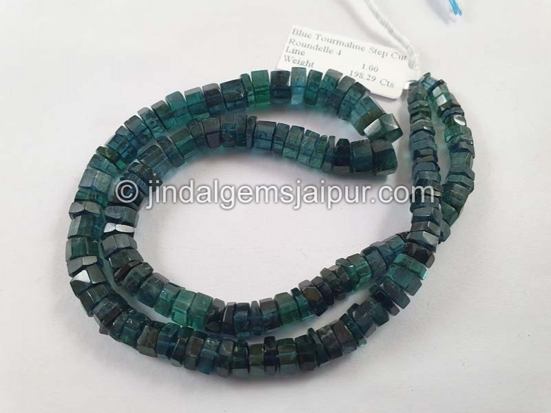 Blue Tourmaline Step Cut Roundelle Beads