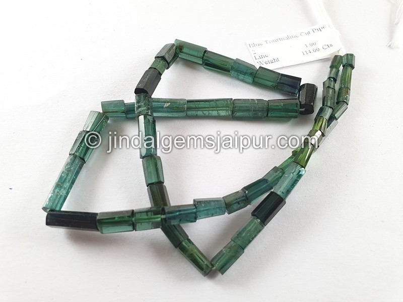 Blue Tourmaline Step Cut Pipe Beads