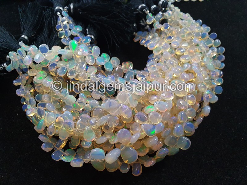 Cream White Ethiopian Opal Smooth Pear Beads