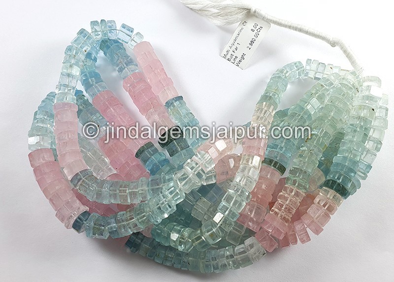 Multi Aquamarine Step Cut Bolt Shape Big Beads