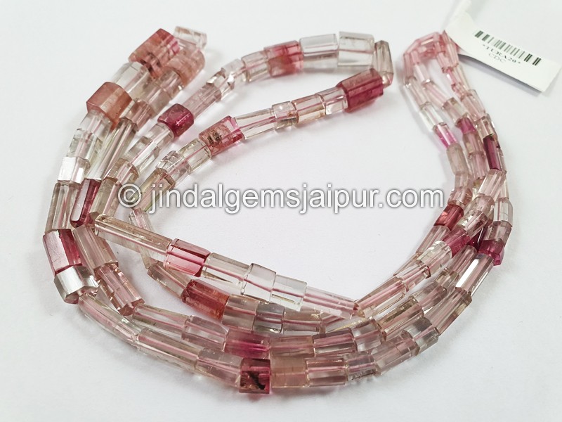 Pink Tourmaline Shaded Step Cut Cylinder Beads
