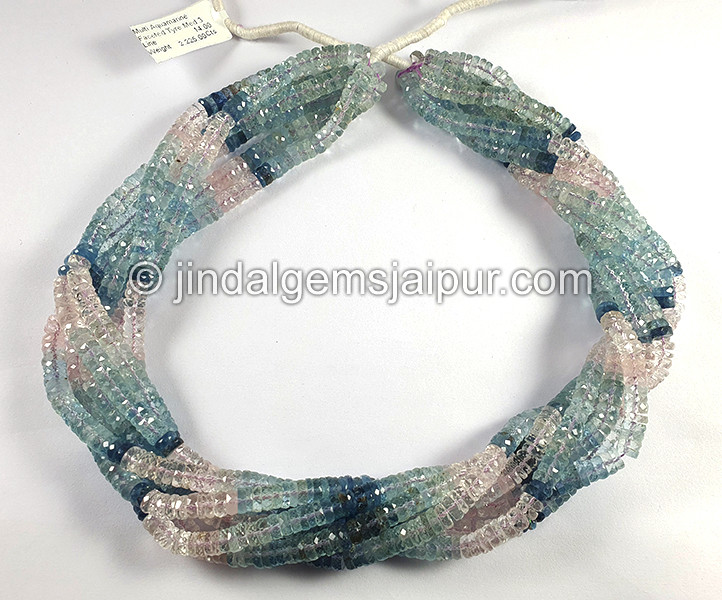 Multi Aquamarine Faceted Tyre Shape Beads