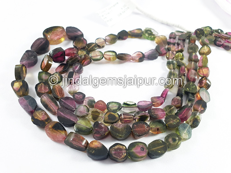 Bi Color Tourmaline Flat Oval Shape Beads
