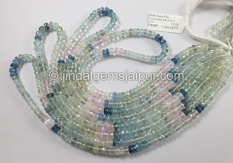 Multi Aquamarine Faceted Roundelle Shape Beads