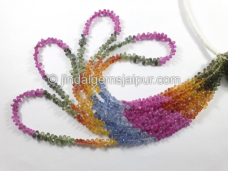 Natural Multi Sapphire Faceted Drops Shape Beads